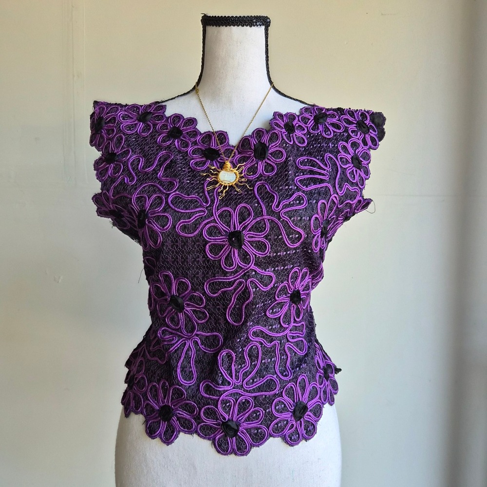 Vintage By-Ten Floral Lace Top Women M Whimsical Fairy Whimsigoth Romantic Goth
